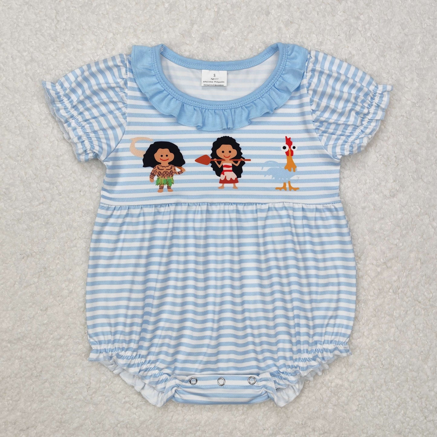 SR2419 Land Princess Chick Blue Striped Short Sleve Girls Romper