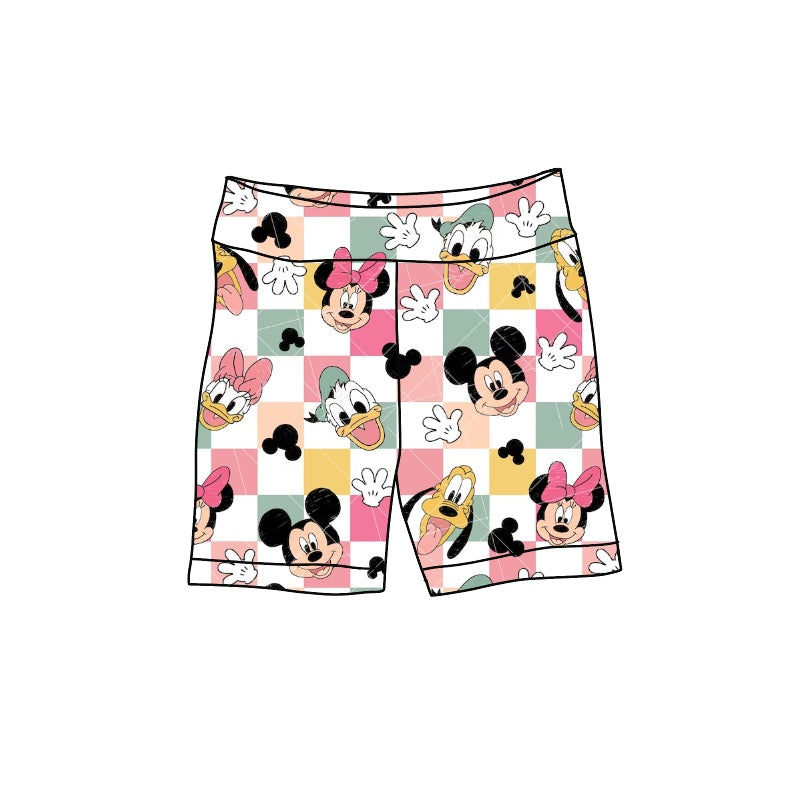 custom Cartoon colorful checkered pink kids shorts