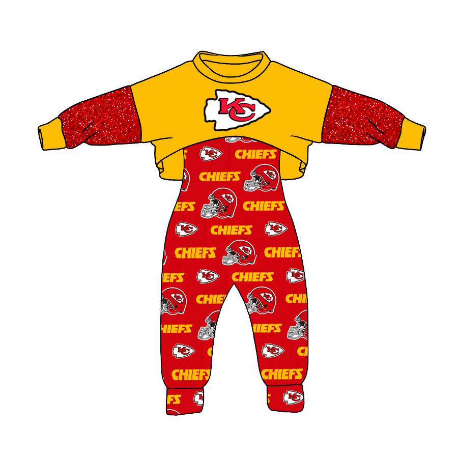 custom KC chiefs orange red long sleeve jumpsuits girls set