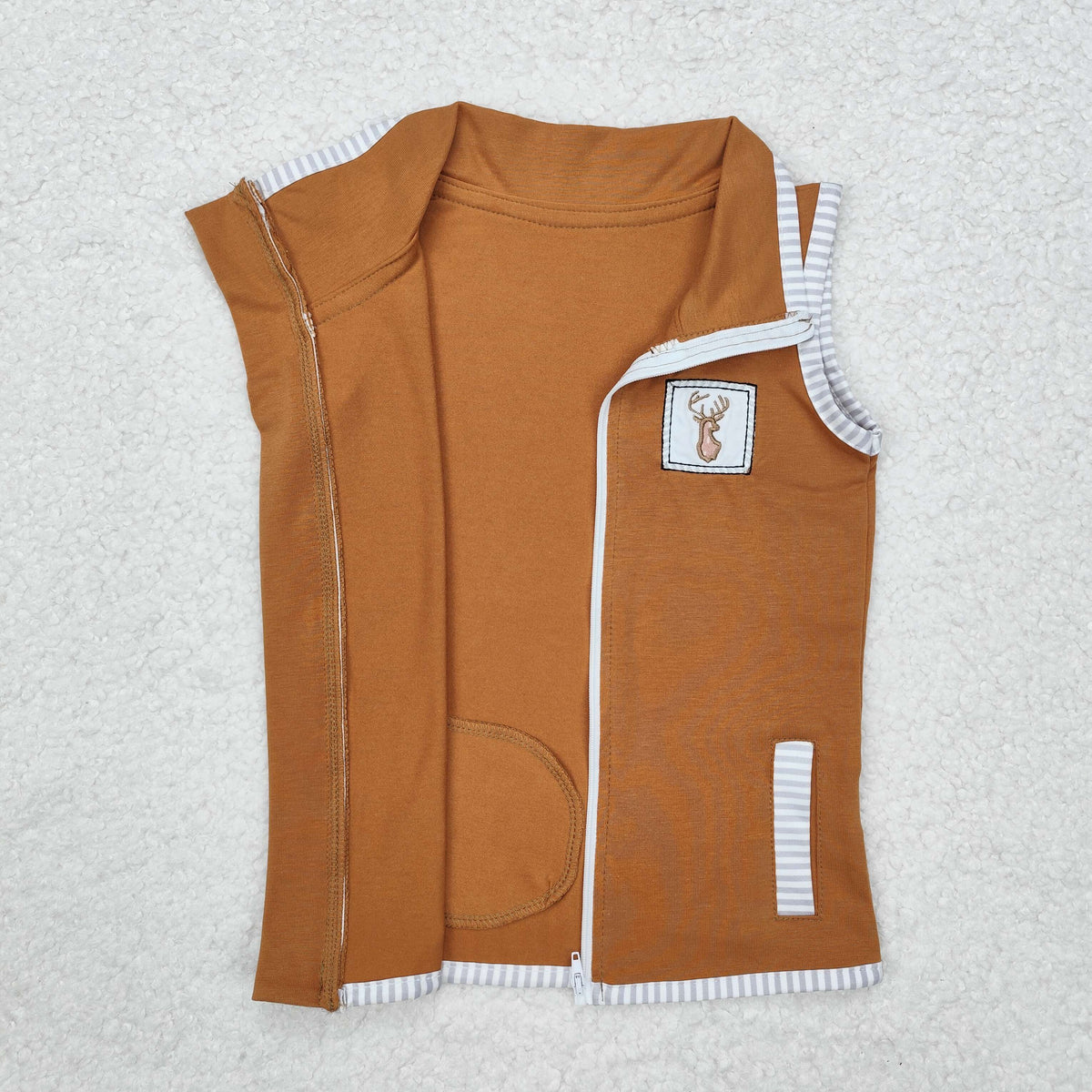 embroidery BT0855 hunting deer brown zipper kids coat