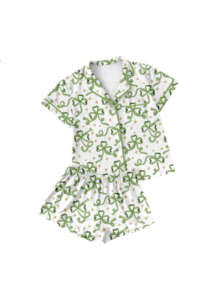 Custom Moq 3 St. Patrick Green Bows Mama and Me Pajamas Sibling Clothes