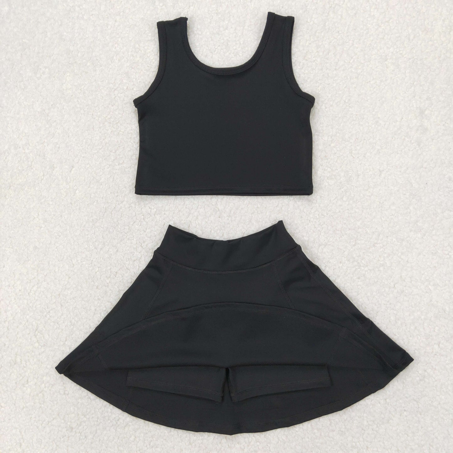 GSD1982 yoga black vest skirt with shorts girls set