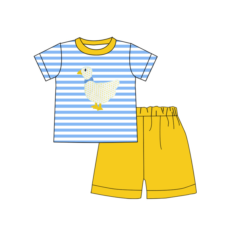 preorder BSSO0312 Cute duck blue striped short sleeve yellow shorts boys set