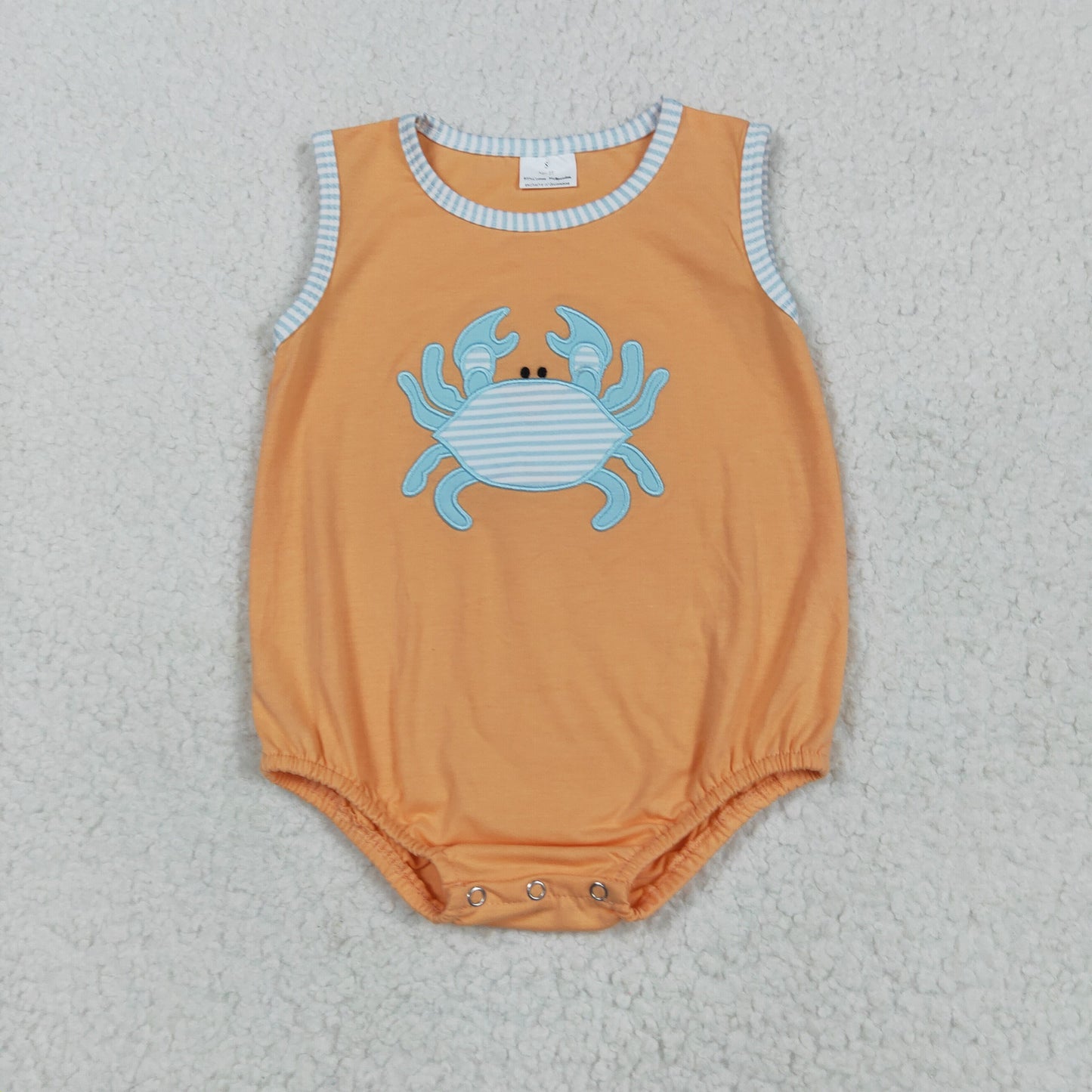 embroidery SR3058 blue crab orange sleeveless boys romper