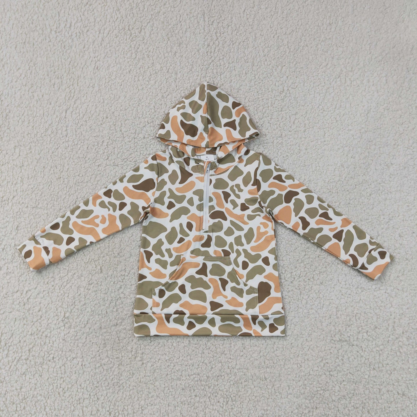 BT1853 Hunting Camo Pocket Zipper Hoodie Long Sleeve Boys Top