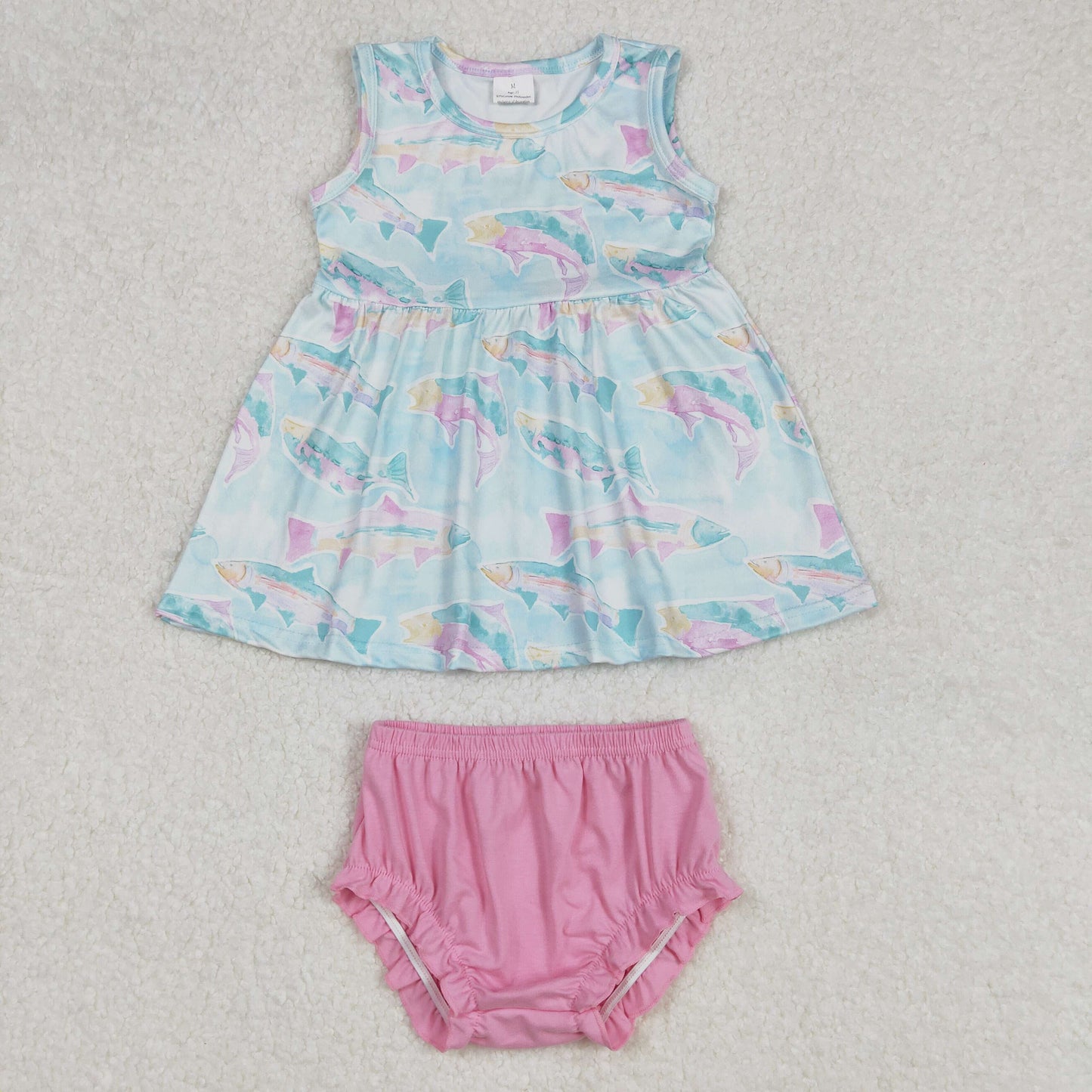 GBO0464 cute fishing blue sleeveless pink girls bummies set