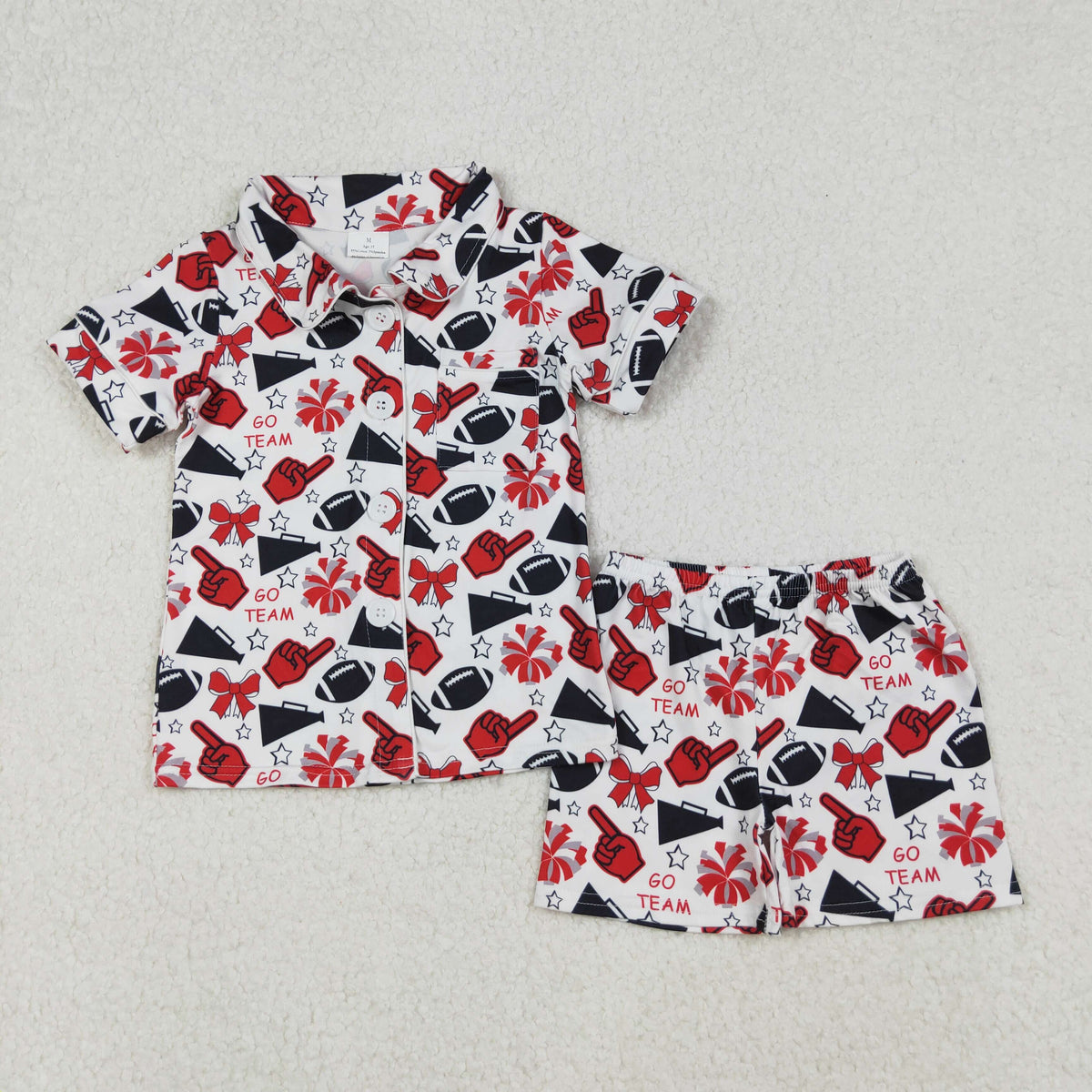 GSSO2674 football team bows red/black short sleeve shorts girls pajamas