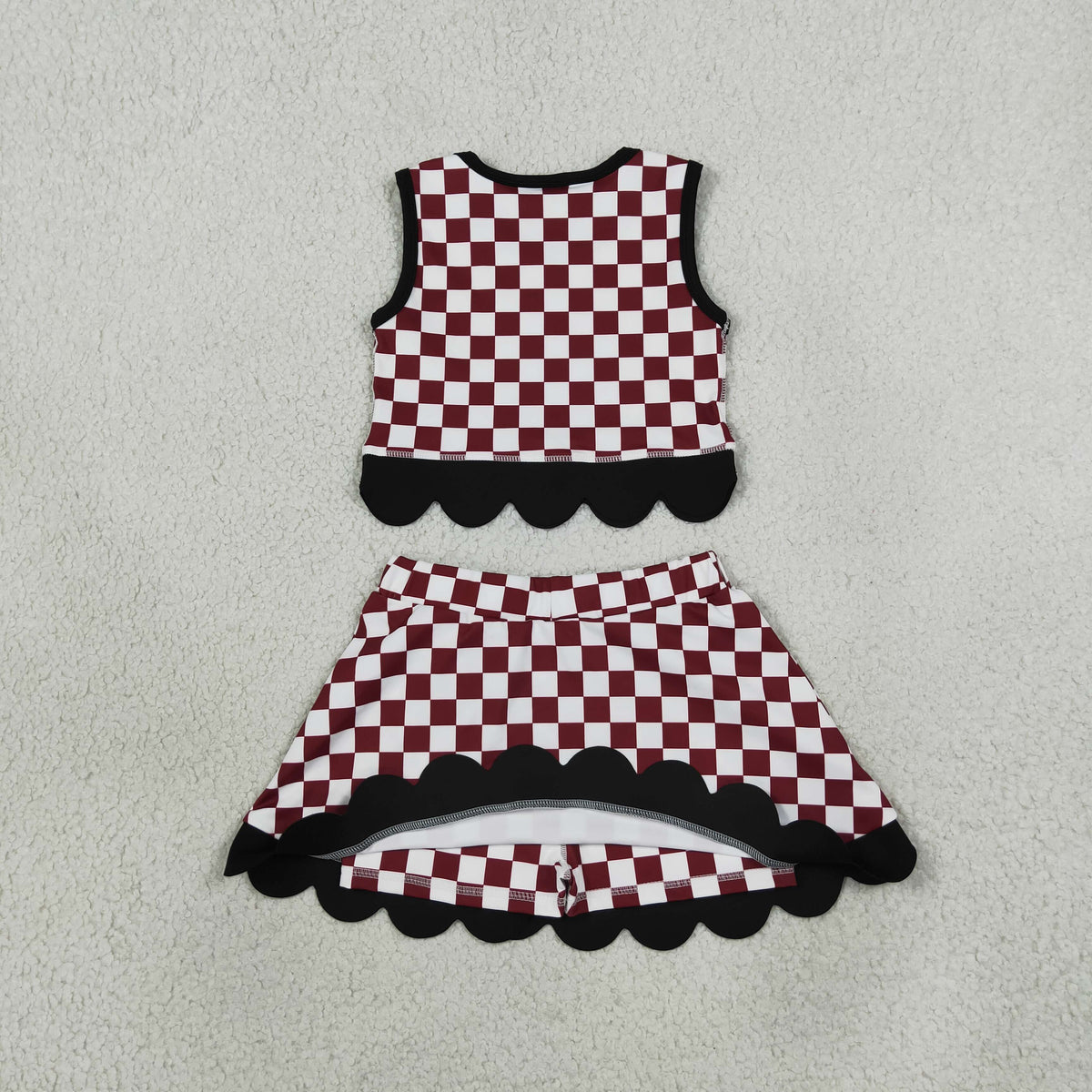 GSD4288 Yoga Team Maroon Checkered Sleeveless Bows Skorts Girls Set