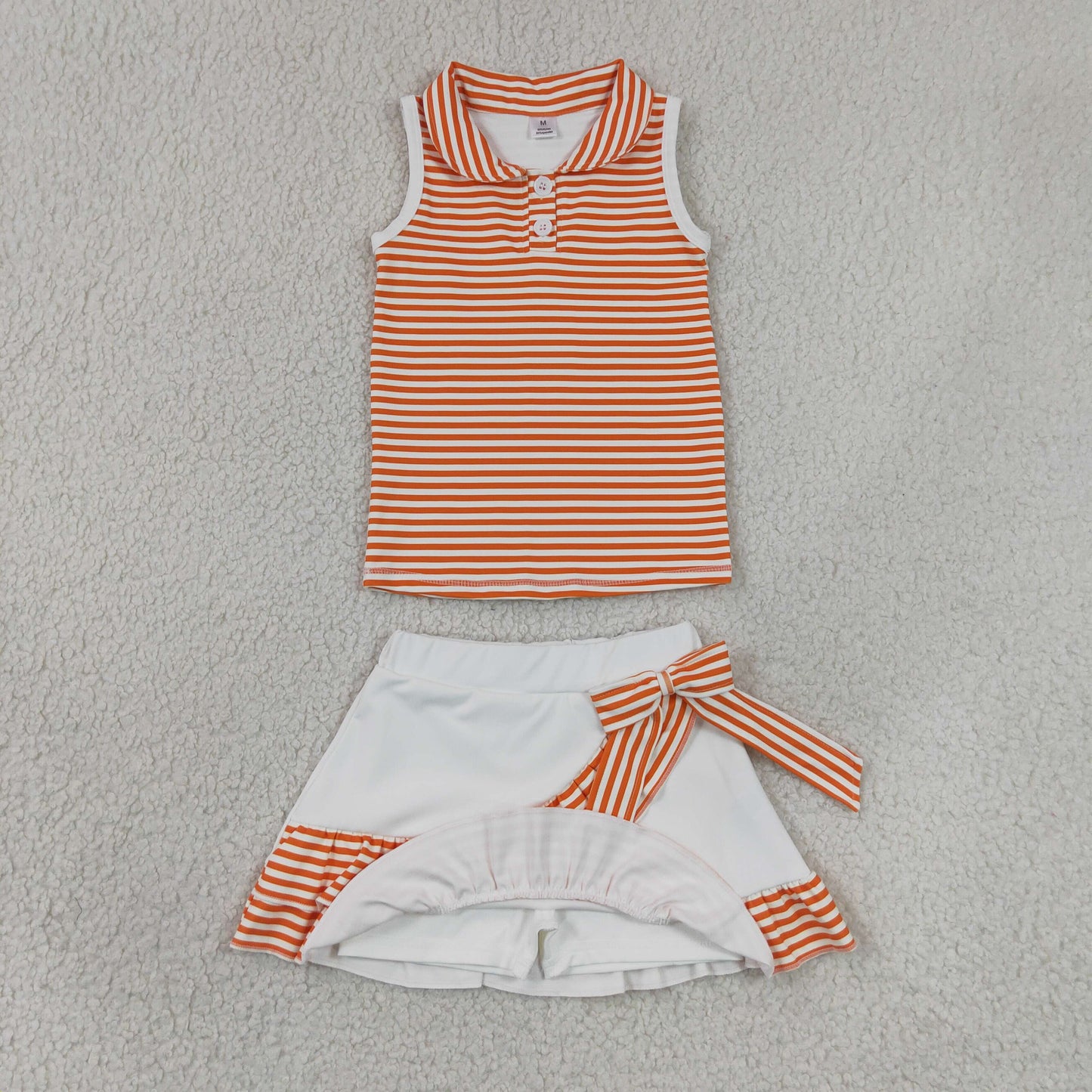 GSD3663 Yoga Orange Striped Sleeveless Skorts Girls Set