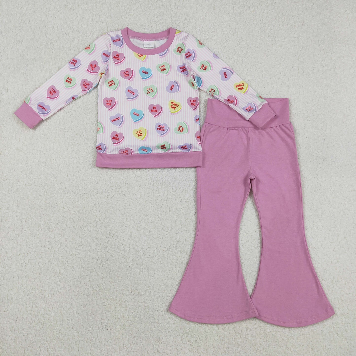 GLP2938 Valentine's Day colorful heart purple long sleeve pants girls set