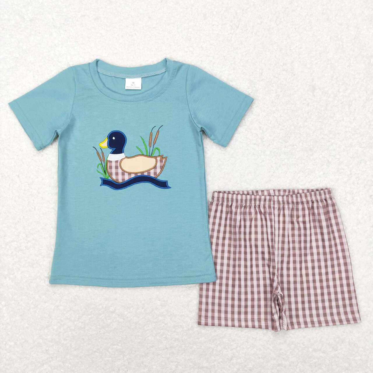 BSSO0281 Mallard truck short sleeve brown striped shorts boys set