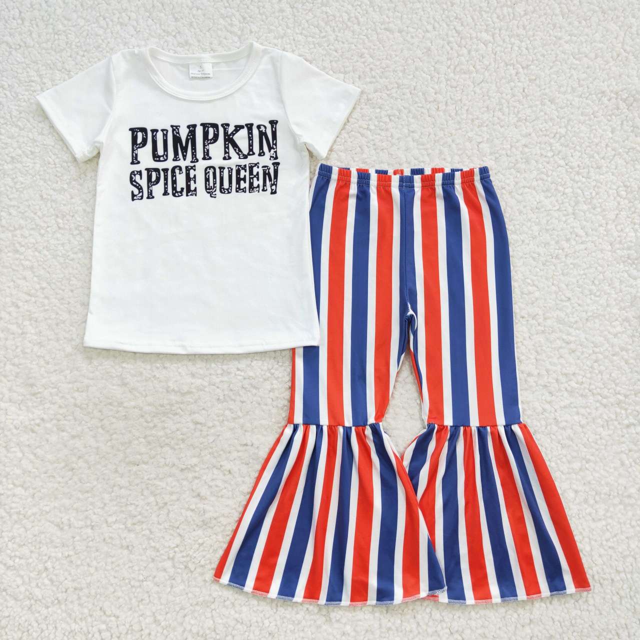 GSPO0794 Pumpkin spice queen short sleeve striped pants girls set kids clothes