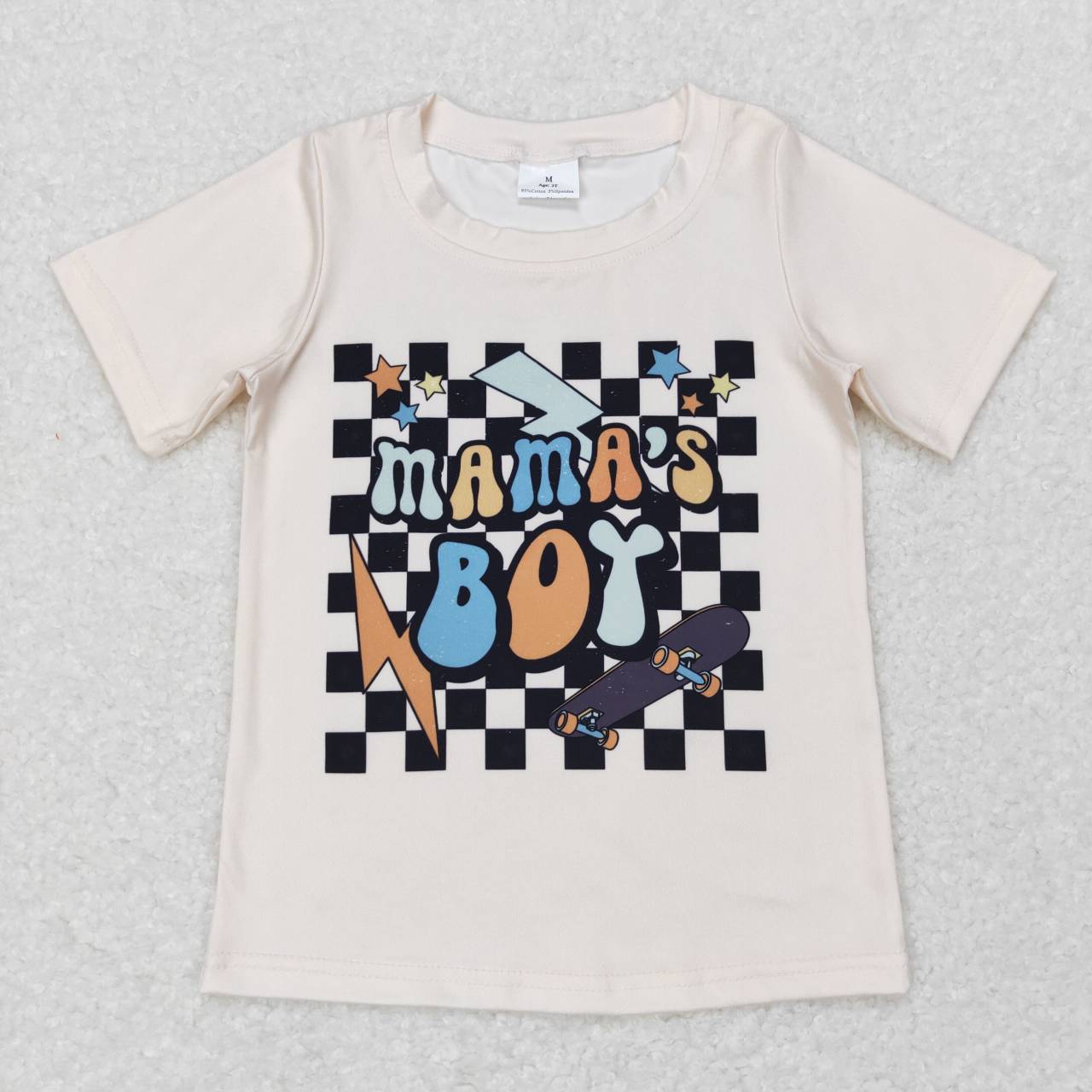 BT0447 Mamas boy black checkered short sleeve kids t-shirt