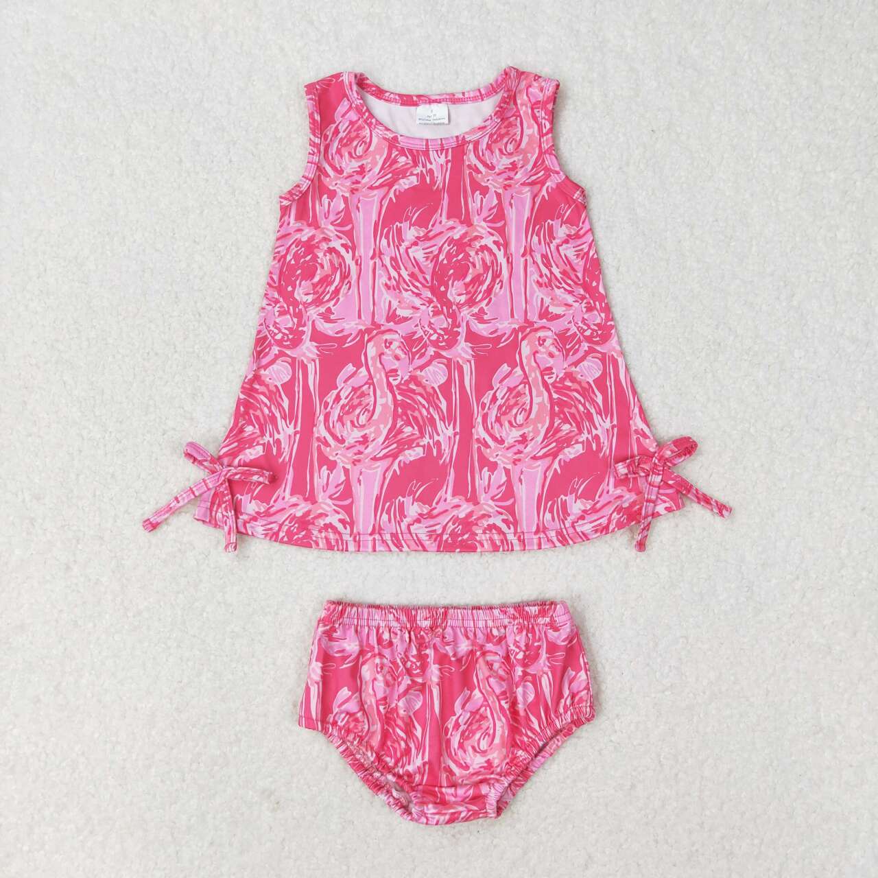 GBO0345 flamingo hot pink sleeveless girls bummies set
