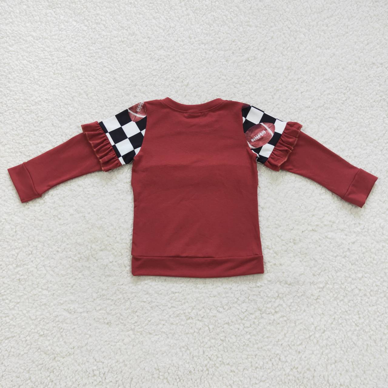GT0300 Football black plaid brown long sleeve girls top