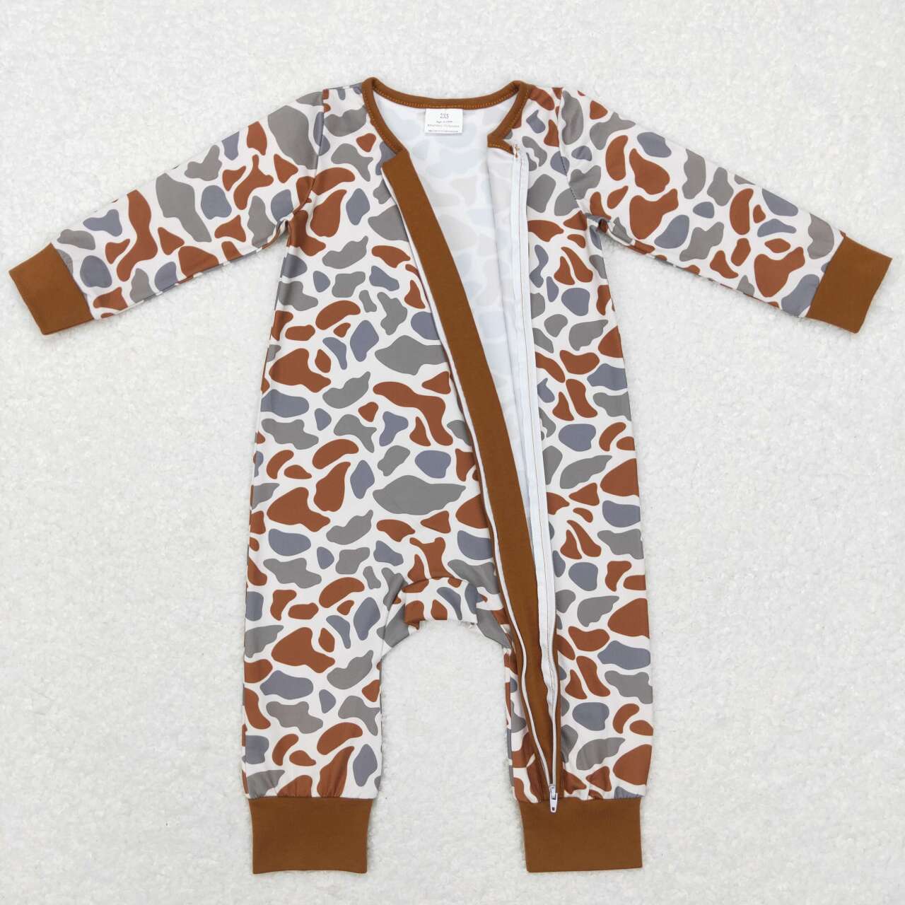 LR0818 Camo brown long sleeve zipper kids romper