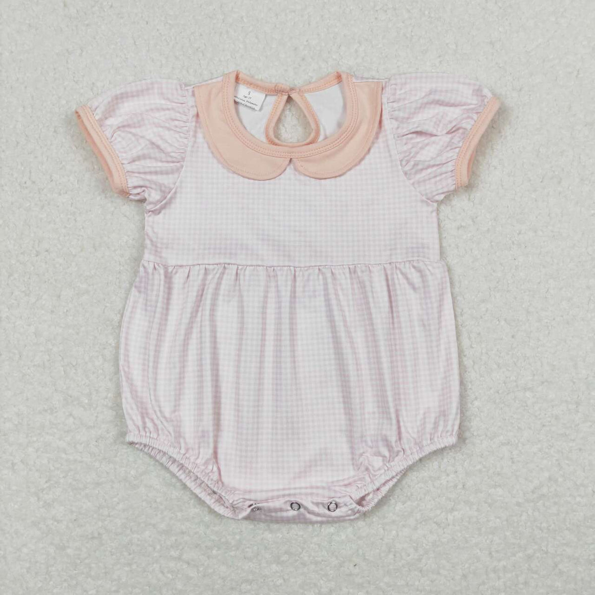 SR0597 Pink checkered short sleeve girls romper