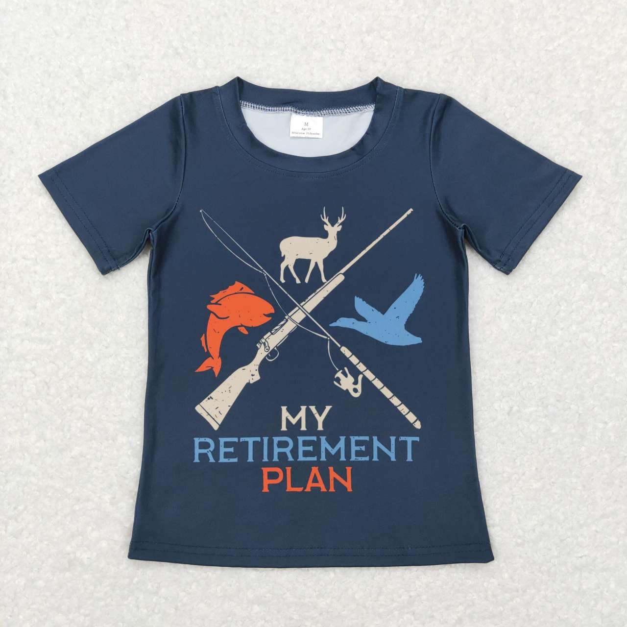 BT0416 My retirement play hunting & fishing black short sleeve boys t-shirt