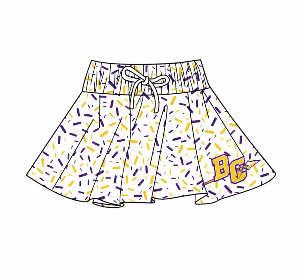 custom moq 3 milk silk BC purple yellow ice football team skorts girls skirt