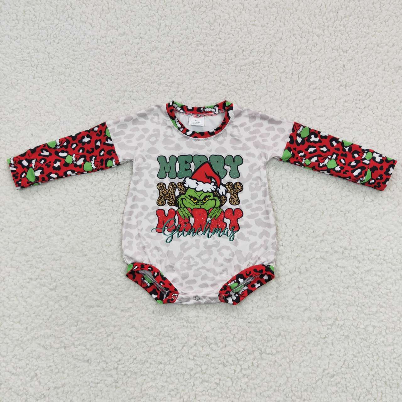 LR0279 Merry Green Face Red Long Sleeves Kids Romper
