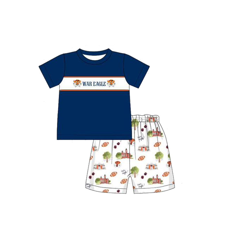 Cutom Moq 3 Football Team War Eagle Navy Blue Short Sleeve Shorts Boys Set