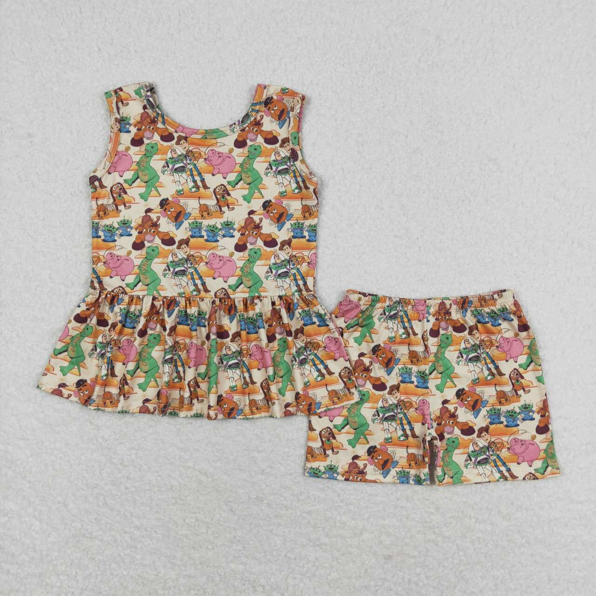 GSSO1275 cartoon dinosaur toy sleeveless shorts girls set