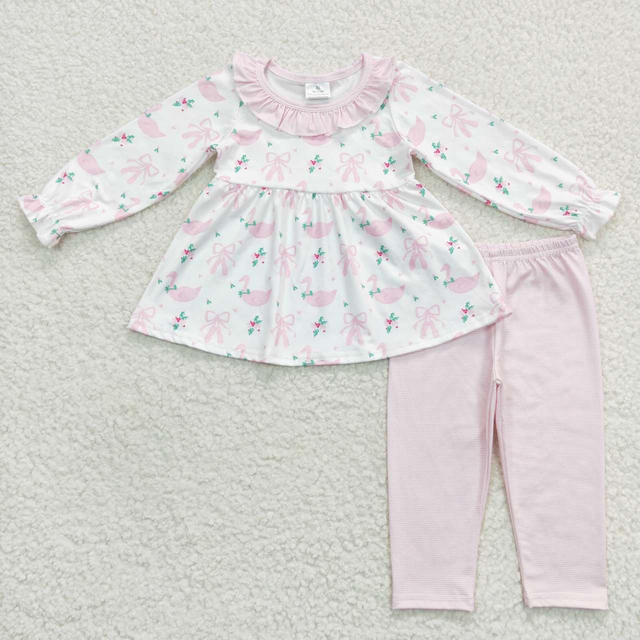 GLP0882 Dance swan pink long sleeve pants girls set
