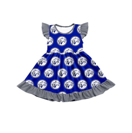 custom style W navy blue flutter sleeve girls bows dress