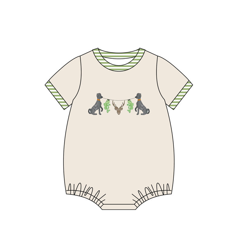 MOQ 3 Custom Hunting Dog Deer Fishing Short Sleeve Boys Romper