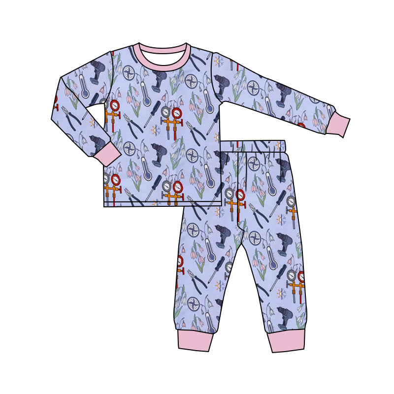 custom style plumber tool purple short sleeve pants girls set