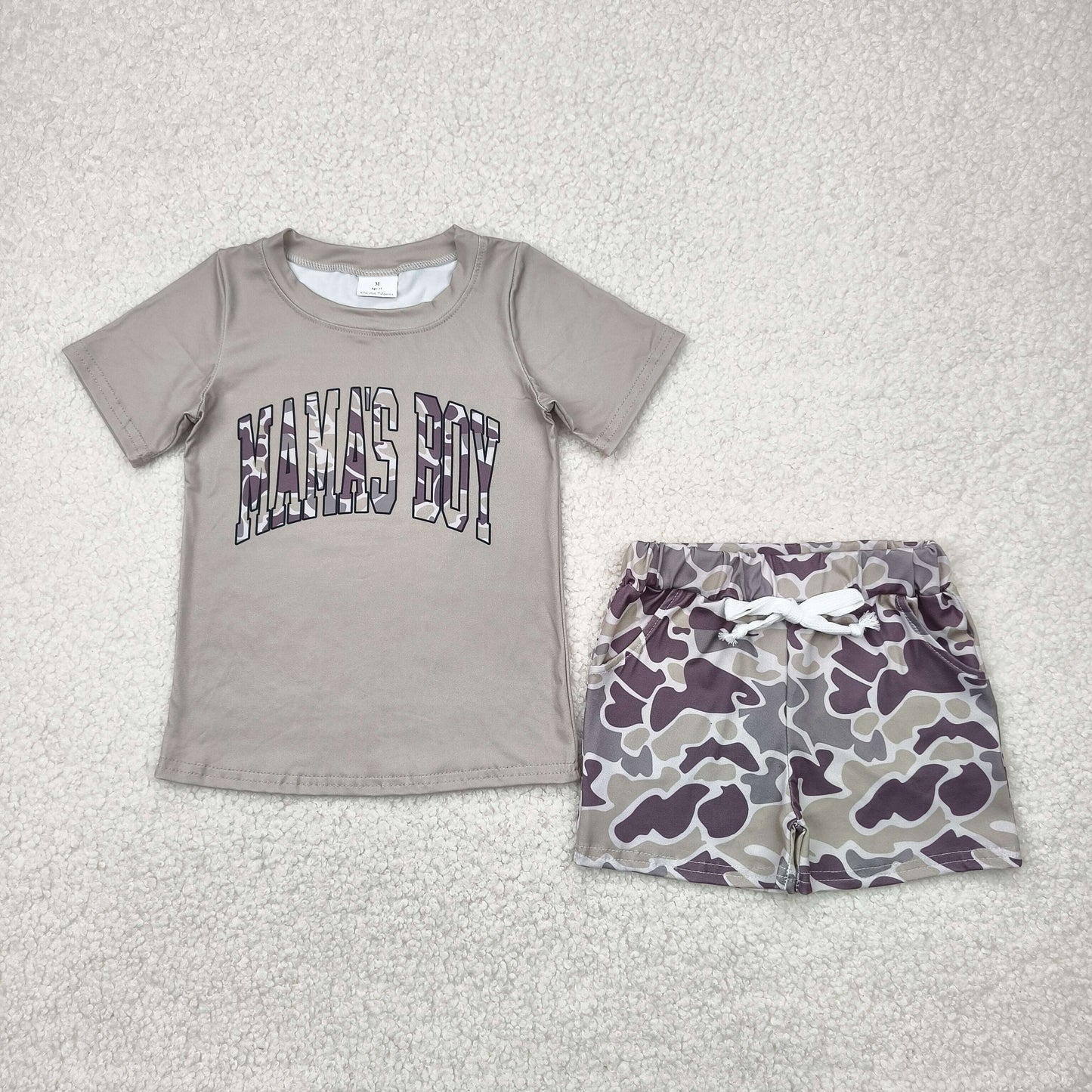 BSSO1346 camo mama's boy grey short sleeve grey camo shorts boys set