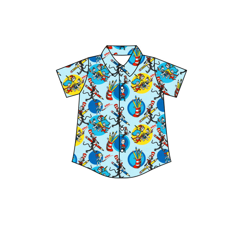 custom moq 3 Christmas cartoon Dr blue short sleeve boys top