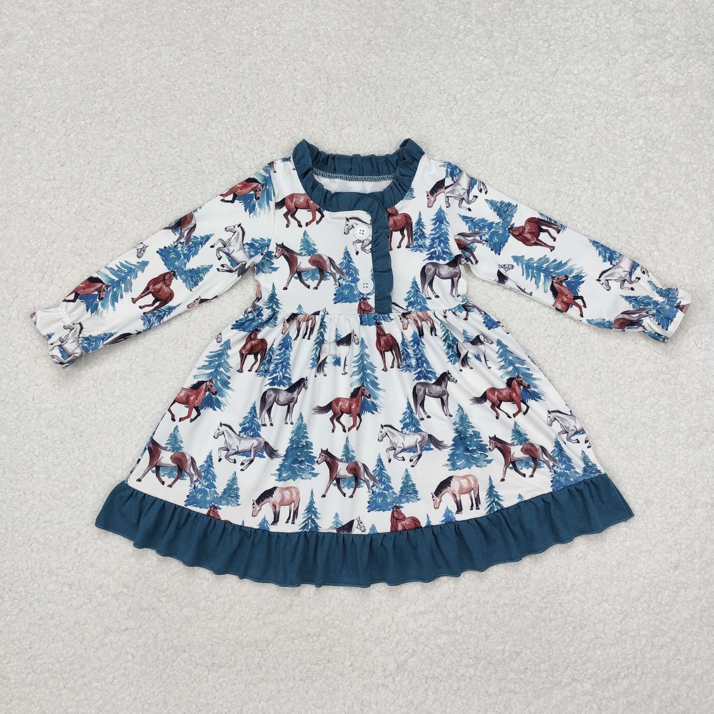 GLD0675 horse tree long sleeve girls dress