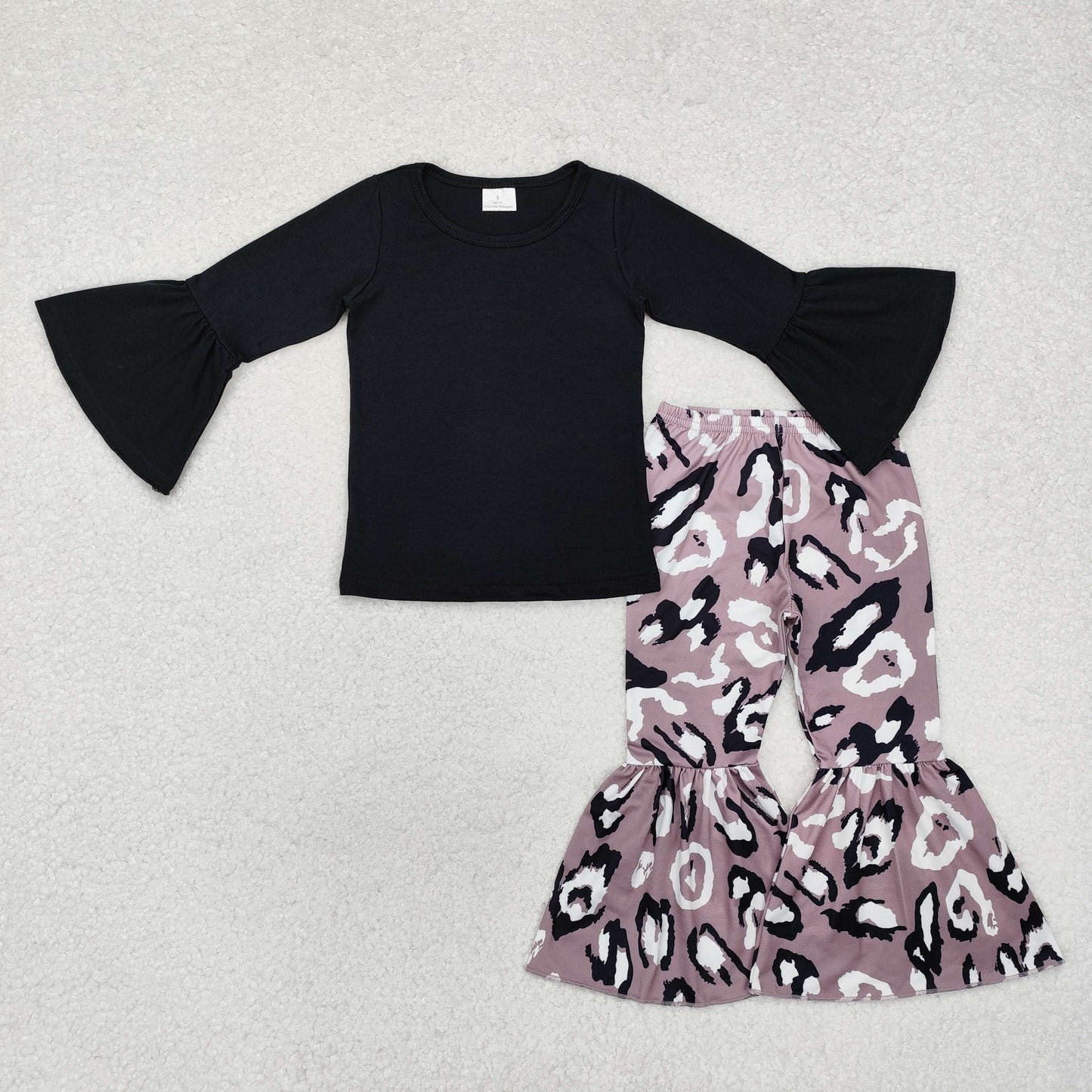 GLP1970 black long sleeve leopard grey pants girls set