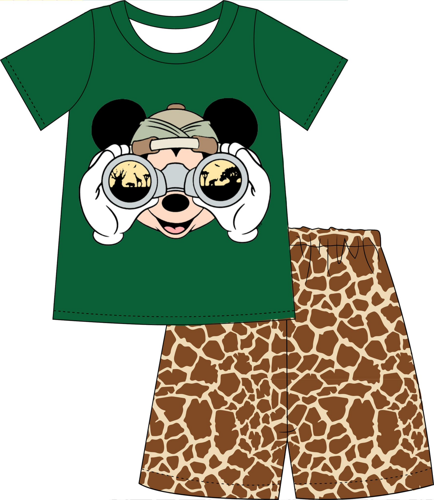 custom style green mouse short sleeve leopard shorts boys set tat 6-8 weeks