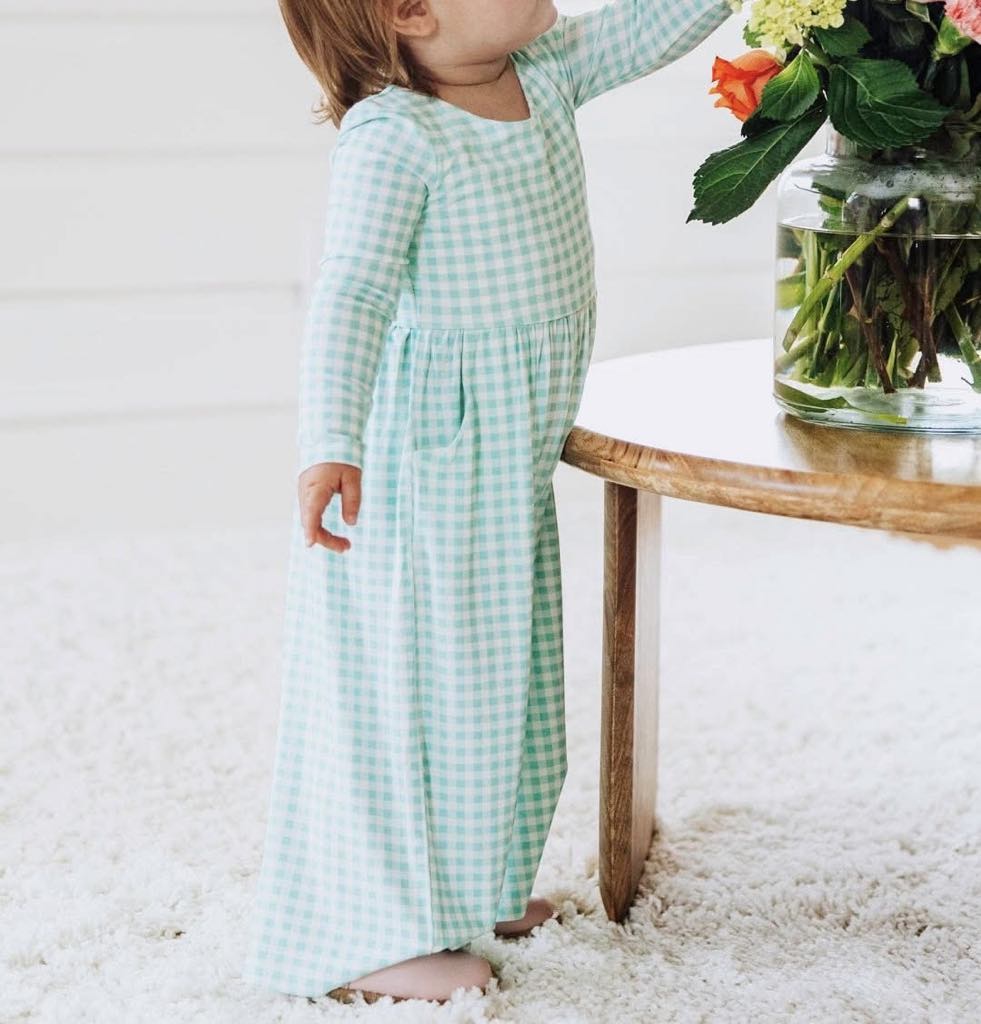 Custom Moq 3 Green Checkered Long Sleeve Girls Jumpsuits