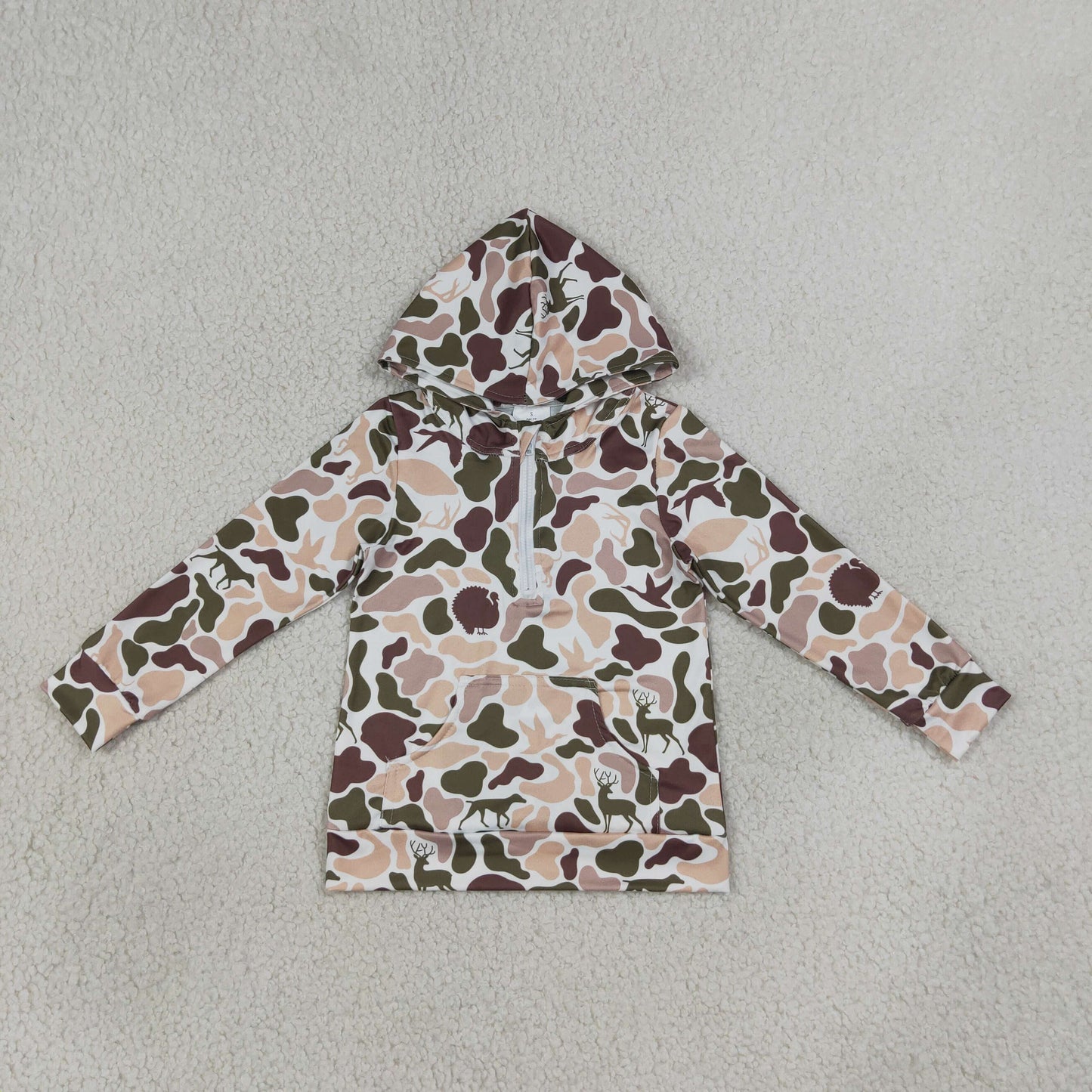 BT1852 Hunting Camo Pocket Zipper Hoodie Long Sleeve Boys Top