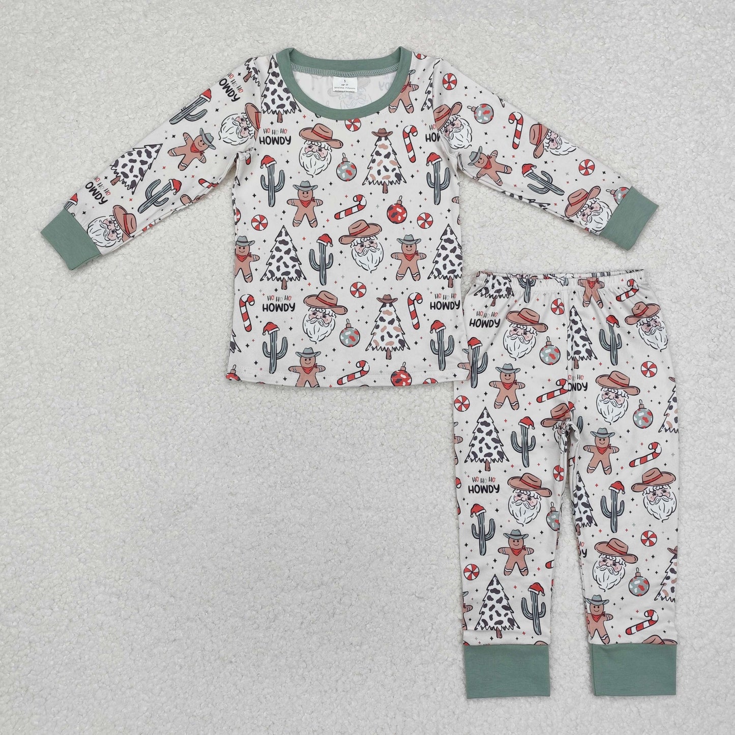 BLP0817 Christmas Western Santa cactus long sleeve pants boys pajamas