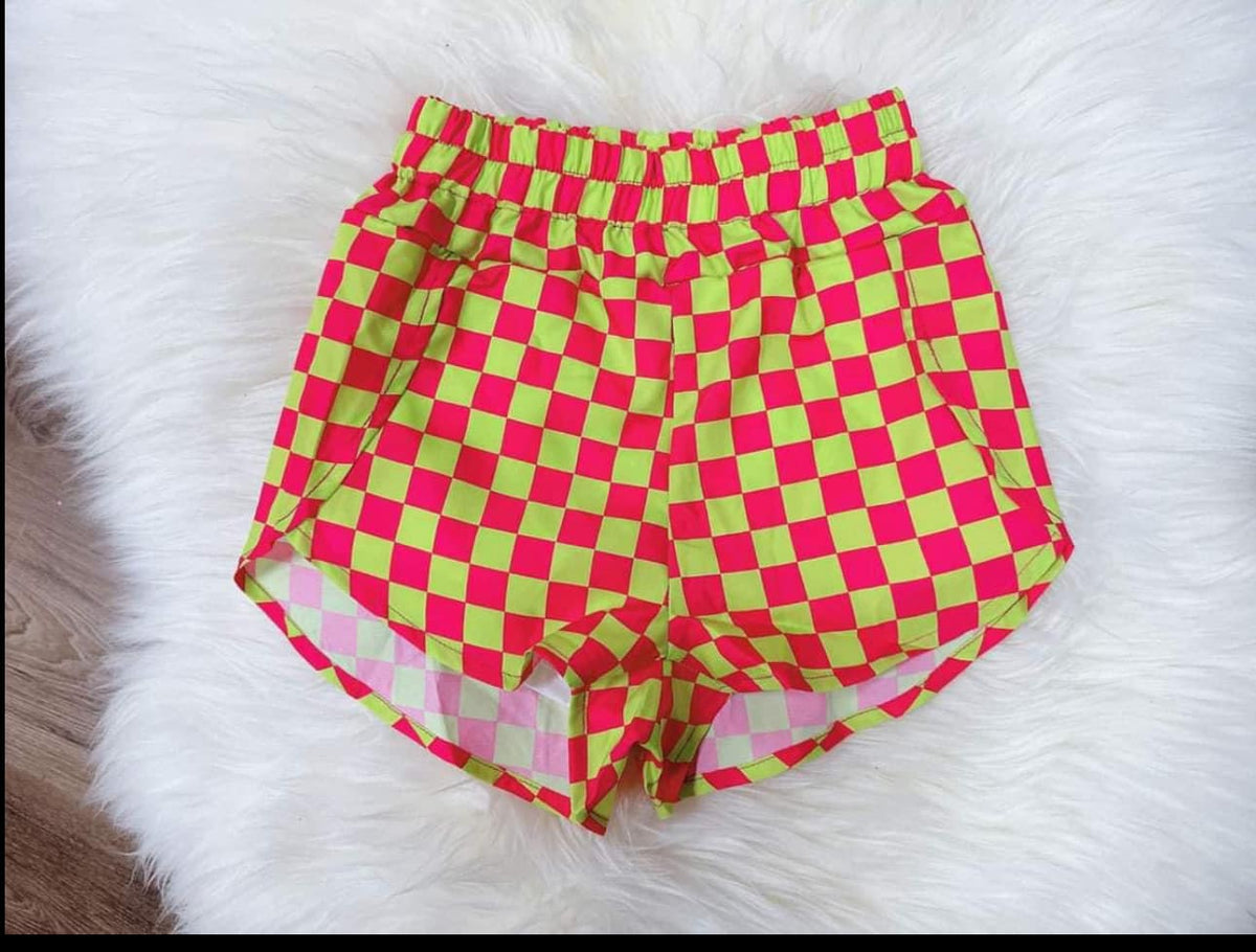 preorder SS0378 red green checkered girls shorts