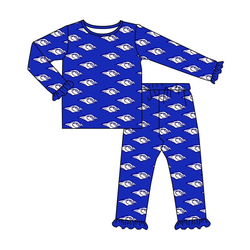 custom football team eagle navy blue long sleeve pants girls pajamas
