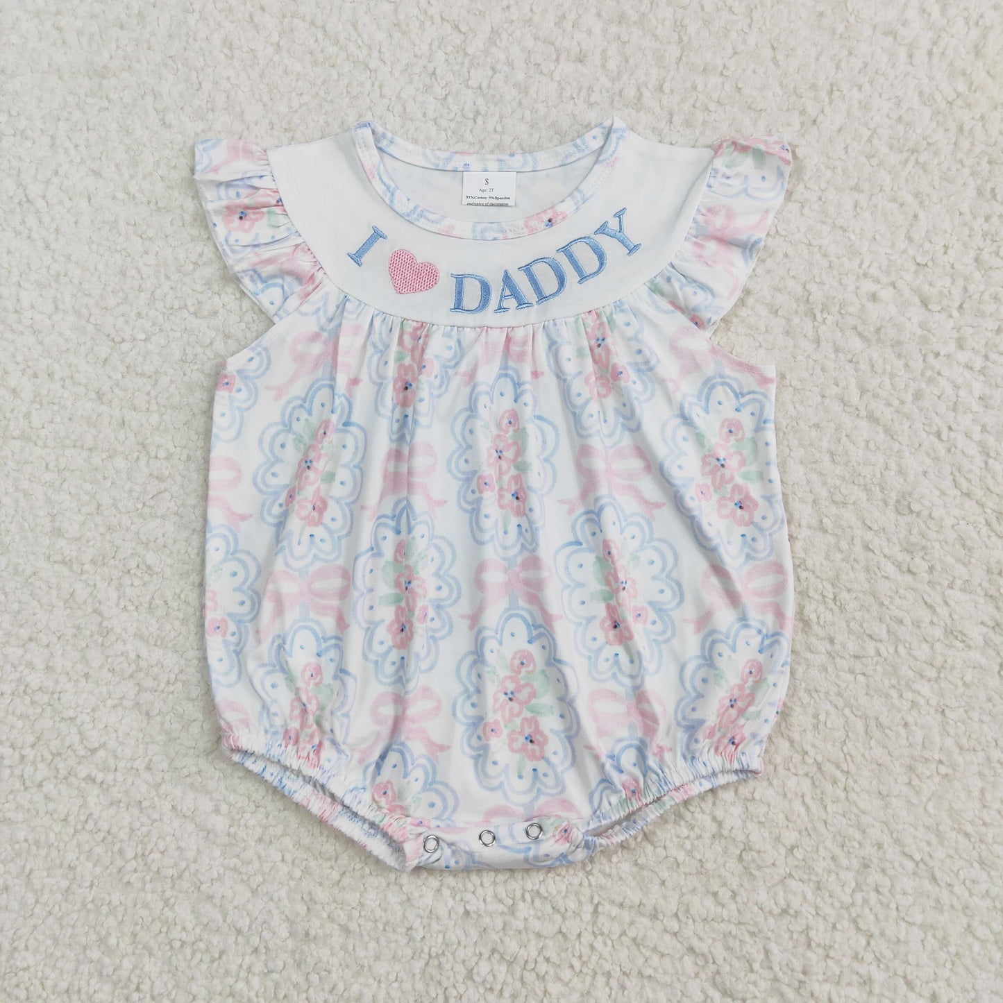 SR2946 i love daddy pink flowers bows flutter sleeve girls romper