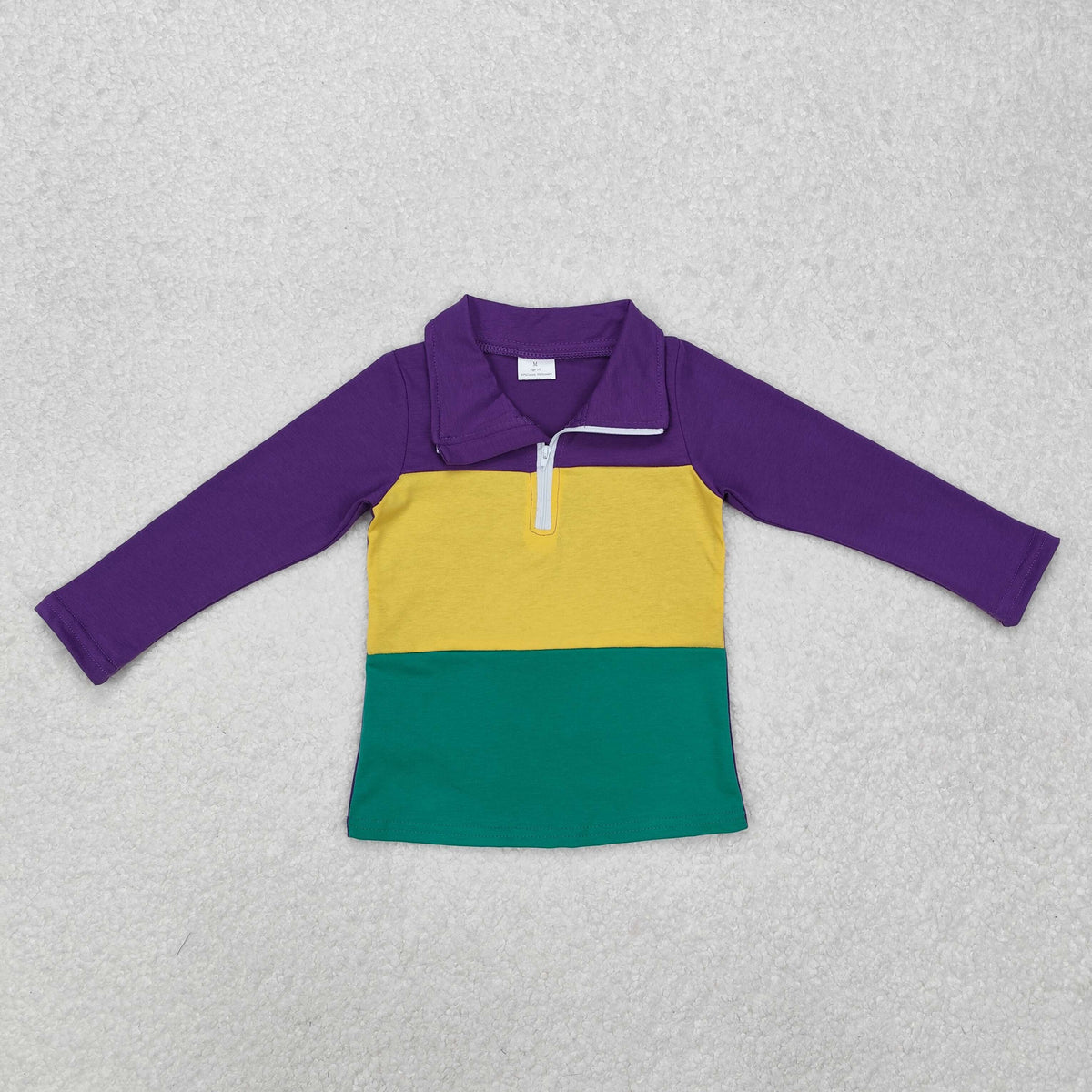 BT1130 Mardi Gras Purple Yellow Green Long Sleeve Zipper Boys Top Pullover