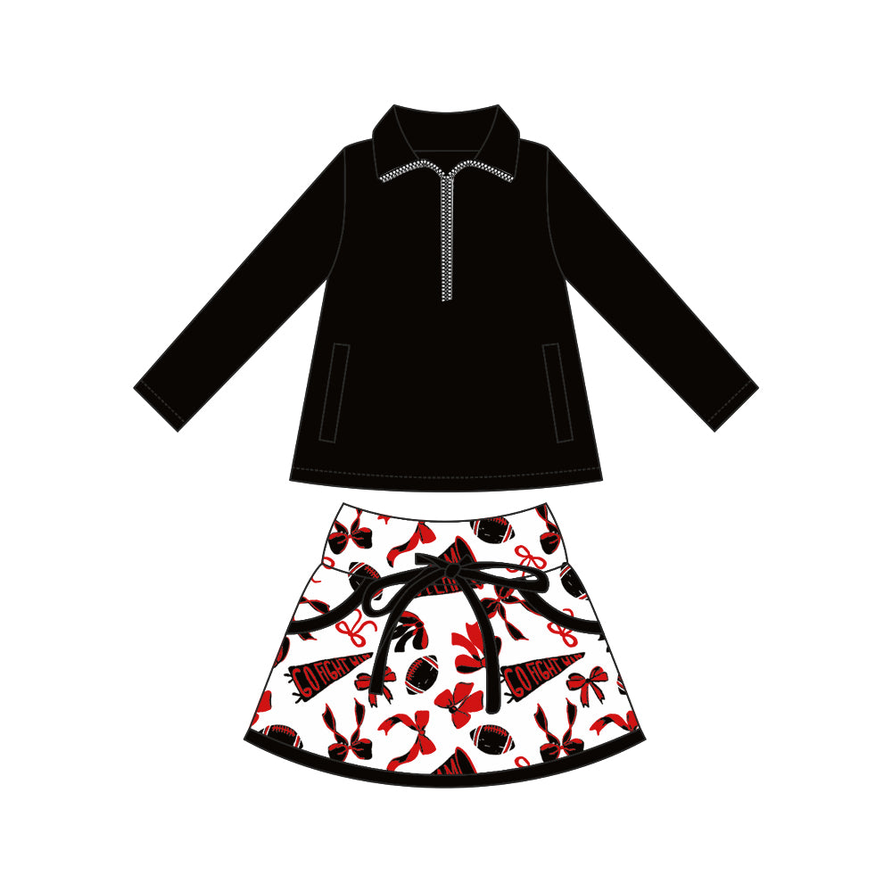 custom moq 3 football item yoga black zipper long sleeve red cheer bows skorts skirt girls set