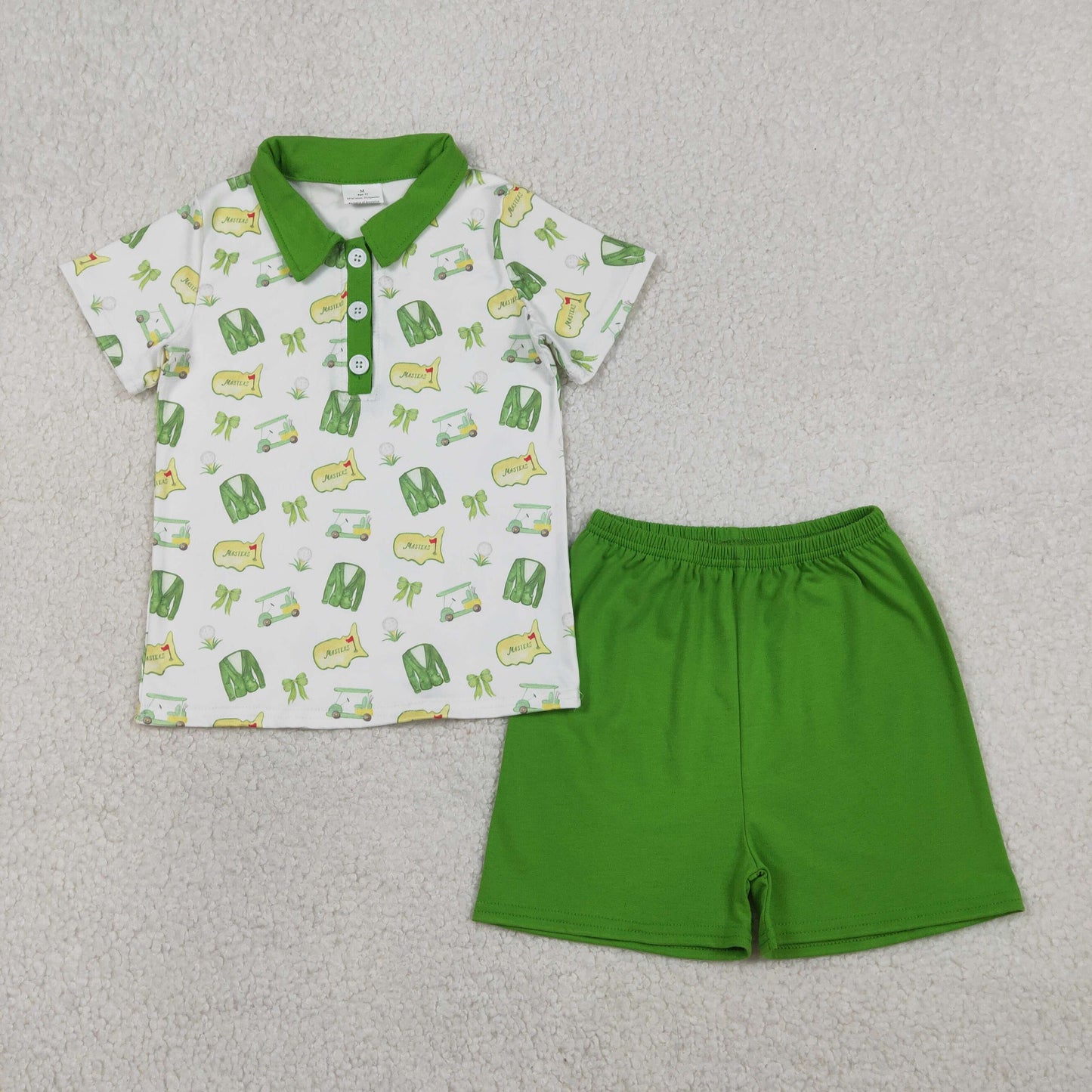 BSSO1697 Golf Car Green Short Sleeve Green Shorts Boys Set