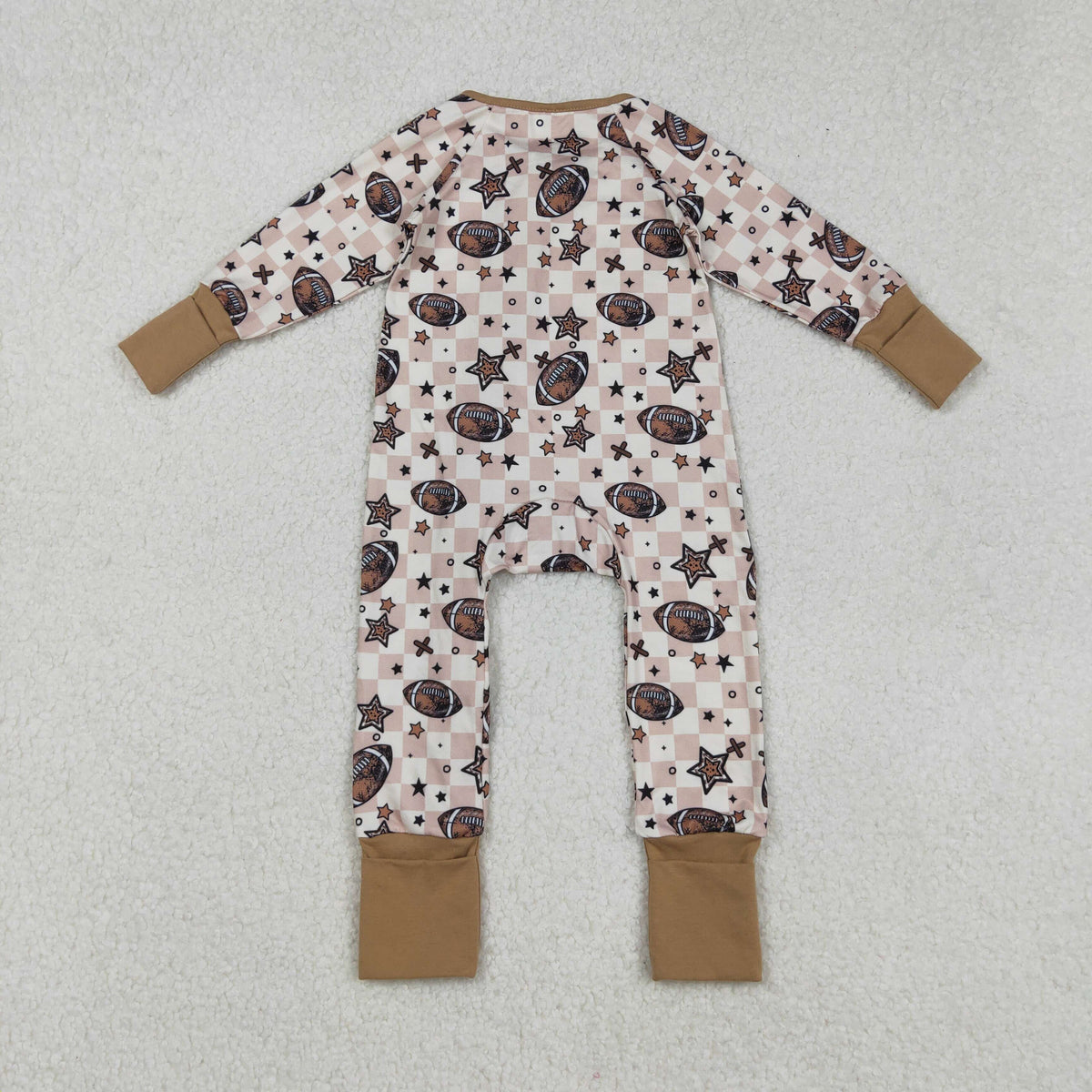 LR2548 football star checkered zipper long sleeve boys romper