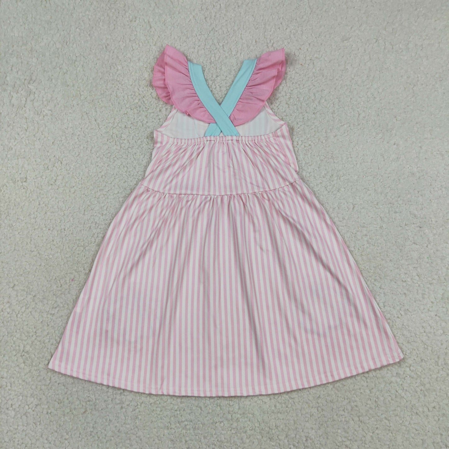 Embroidery GSD3958 Shells Pink Striped Flutter Sleeve Girls Dress