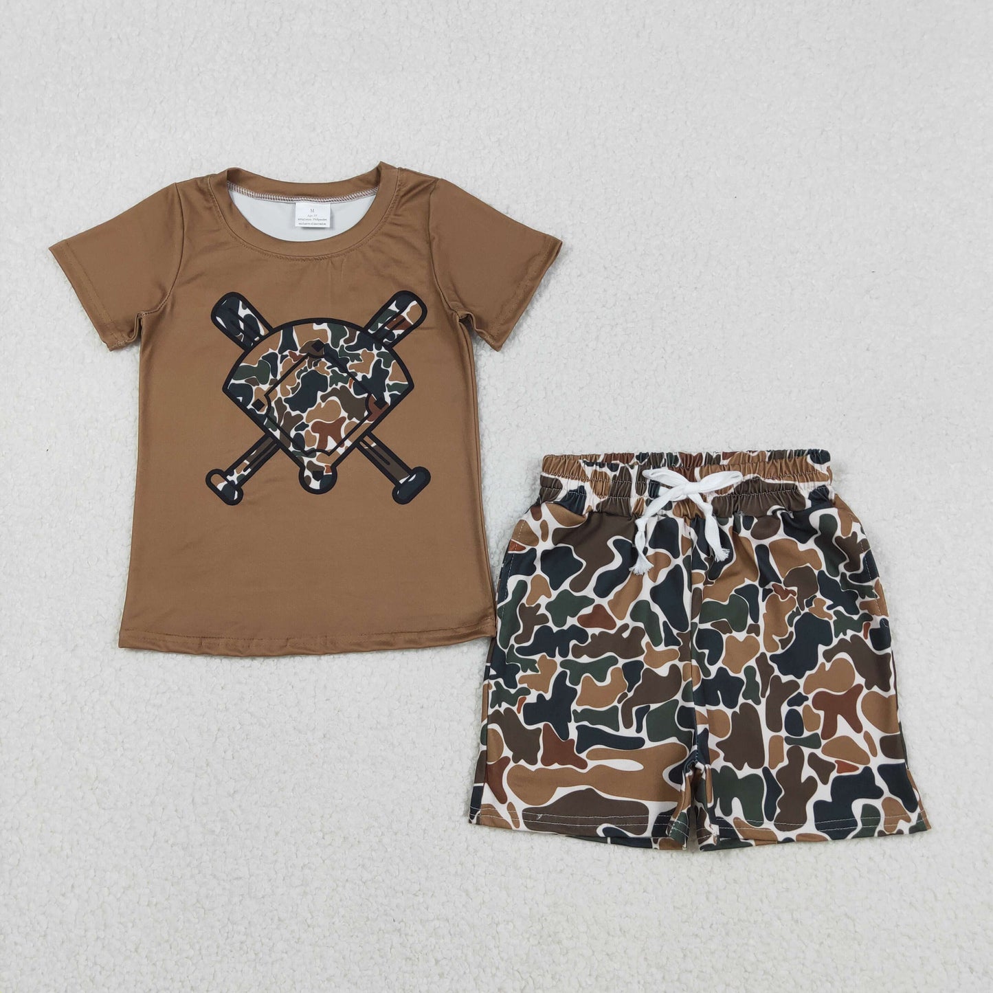 BSSO1588 hunting baseball camo short sleeve camo shorts boys set