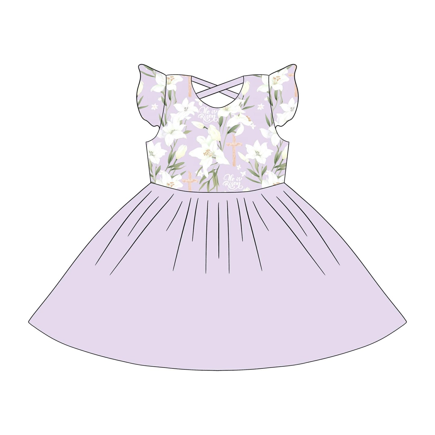 Custom Flowers Purple Flutter Sleeve Girls Dress