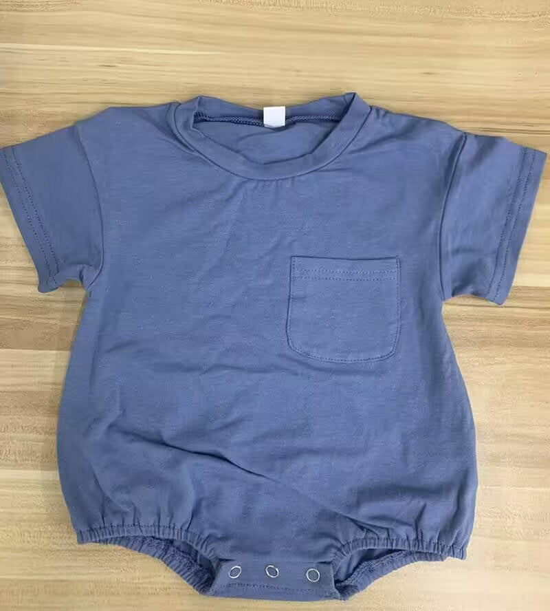 custom S navy blue pocket short sleeve cotton romper