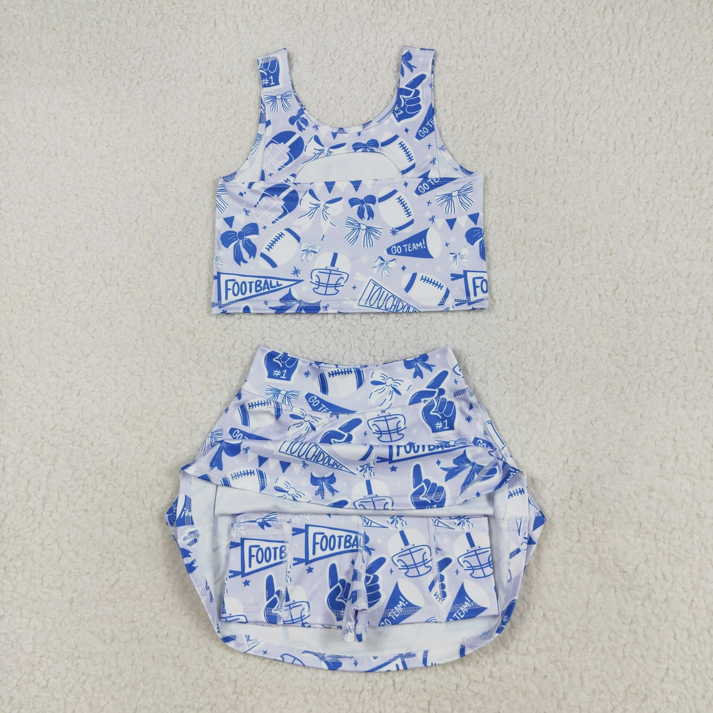 yoga GSD2688 football team cheer bows blue/grey sleeveless skirt skorts girls set